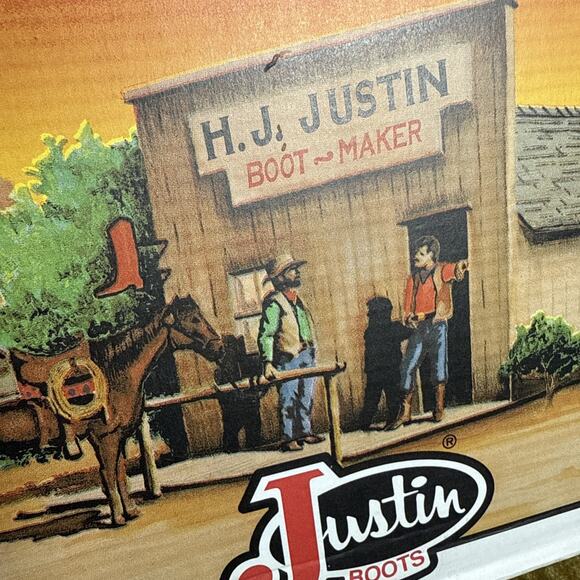 Justin Cowboy Boots BOX ONLY Texas Boot Maker Store Front Ads Retro Cowboy TX - Picture 2 of 11